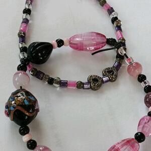 Venetian Wedding Cake Bead Bracelet, Pink & Black W/2nd Acrylic Bead Bracelet